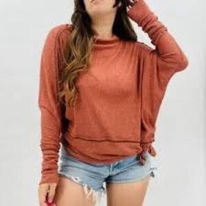 Free People Rust Orange Oversized Boat neck thermal size medium